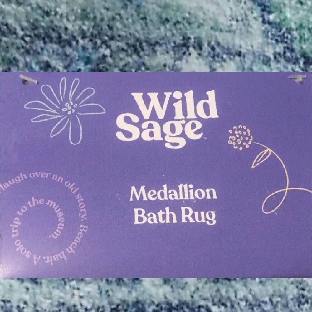 new Wild Sage Printed 20x33 inch Bathroom Rug in Aqua Blue Gray Green colors